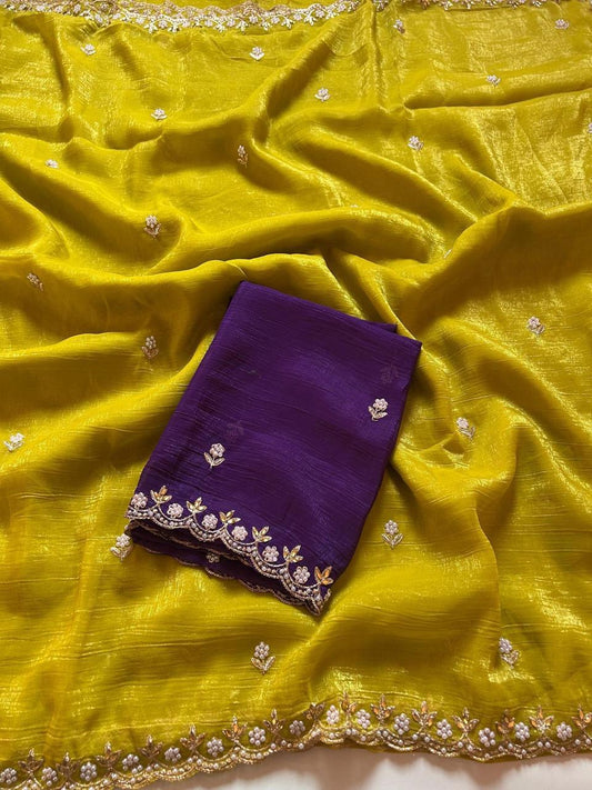 Luxurious Satin Chiffon Candy Crush Silk Saree