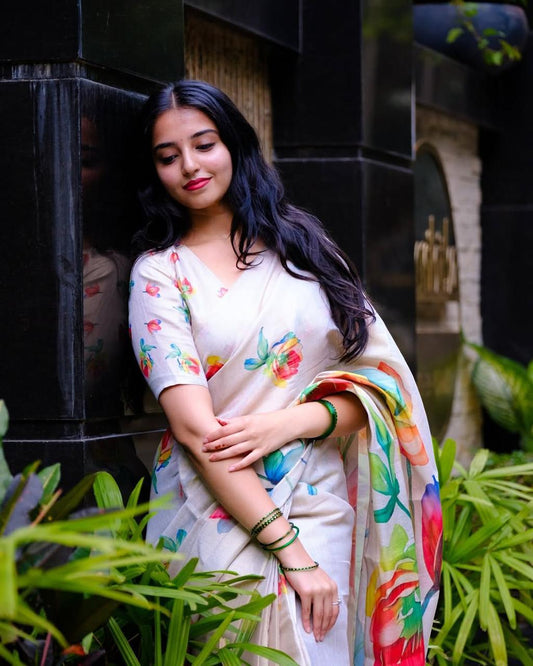 White Tissue Cotton Saree