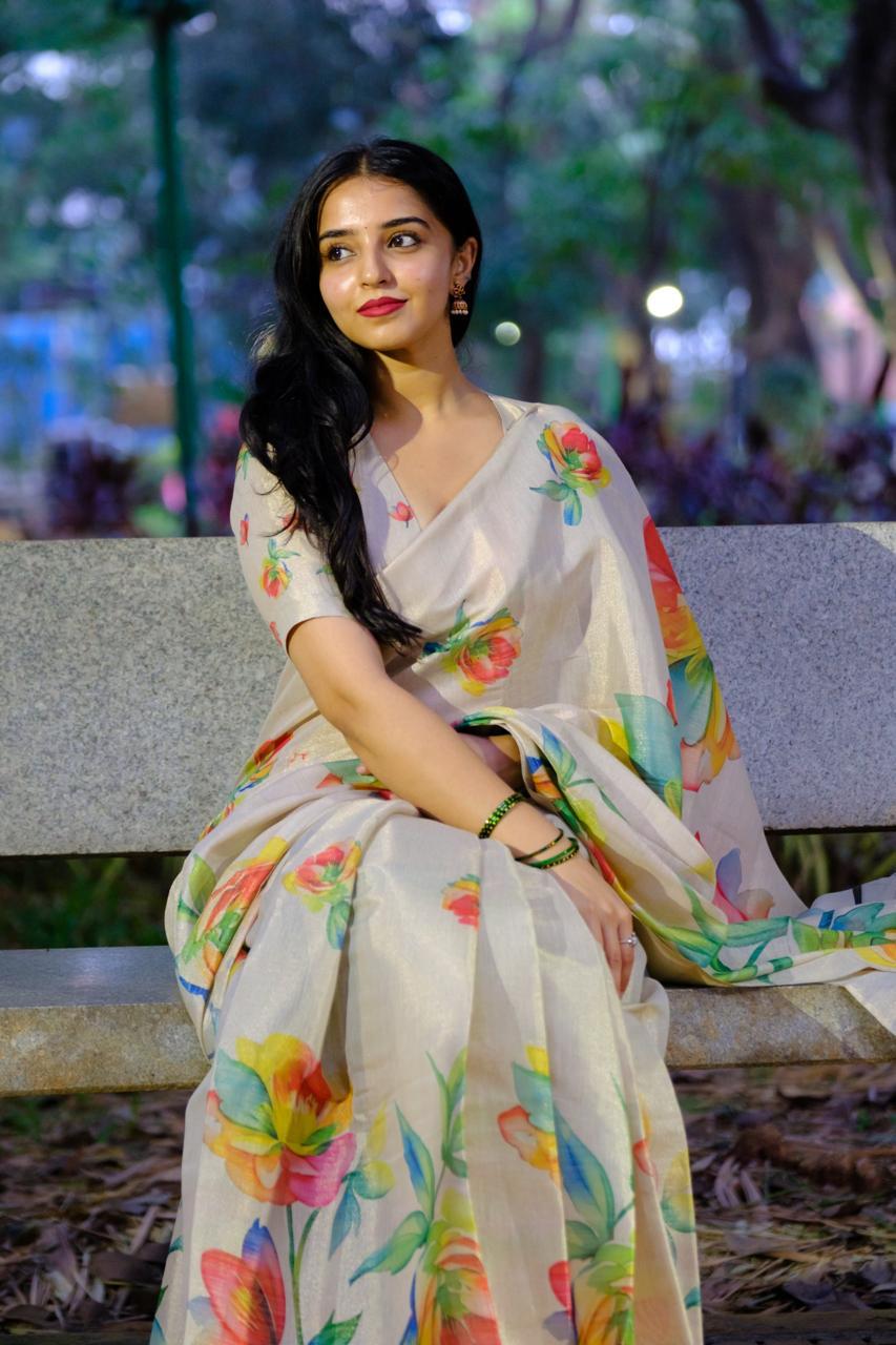 White Tissue Cotton Saree