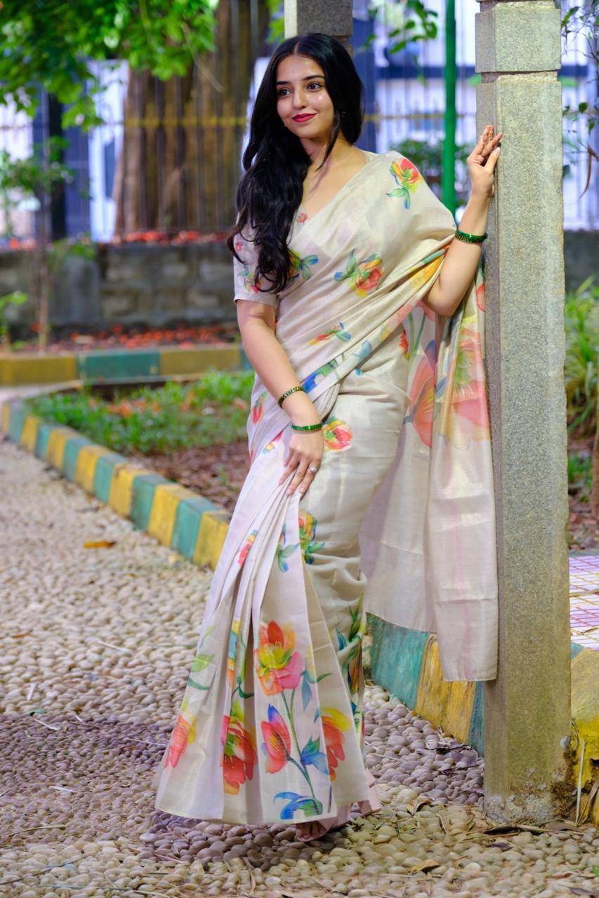 White Tissue Cotton Saree