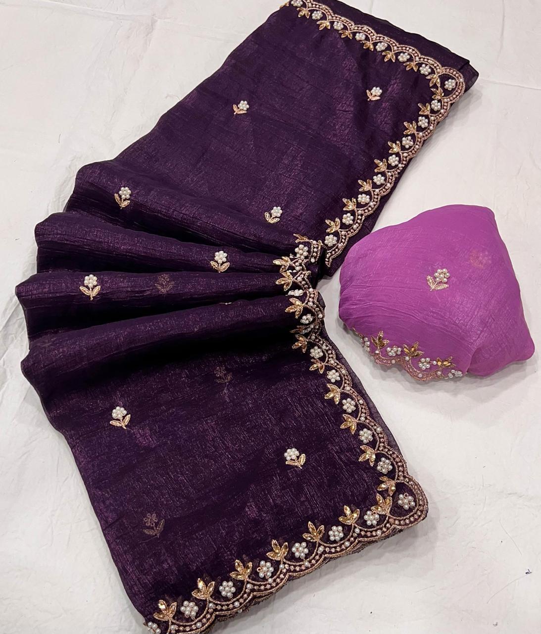 Luxurious Satin Chiffon Candy Crush Silk Saree
