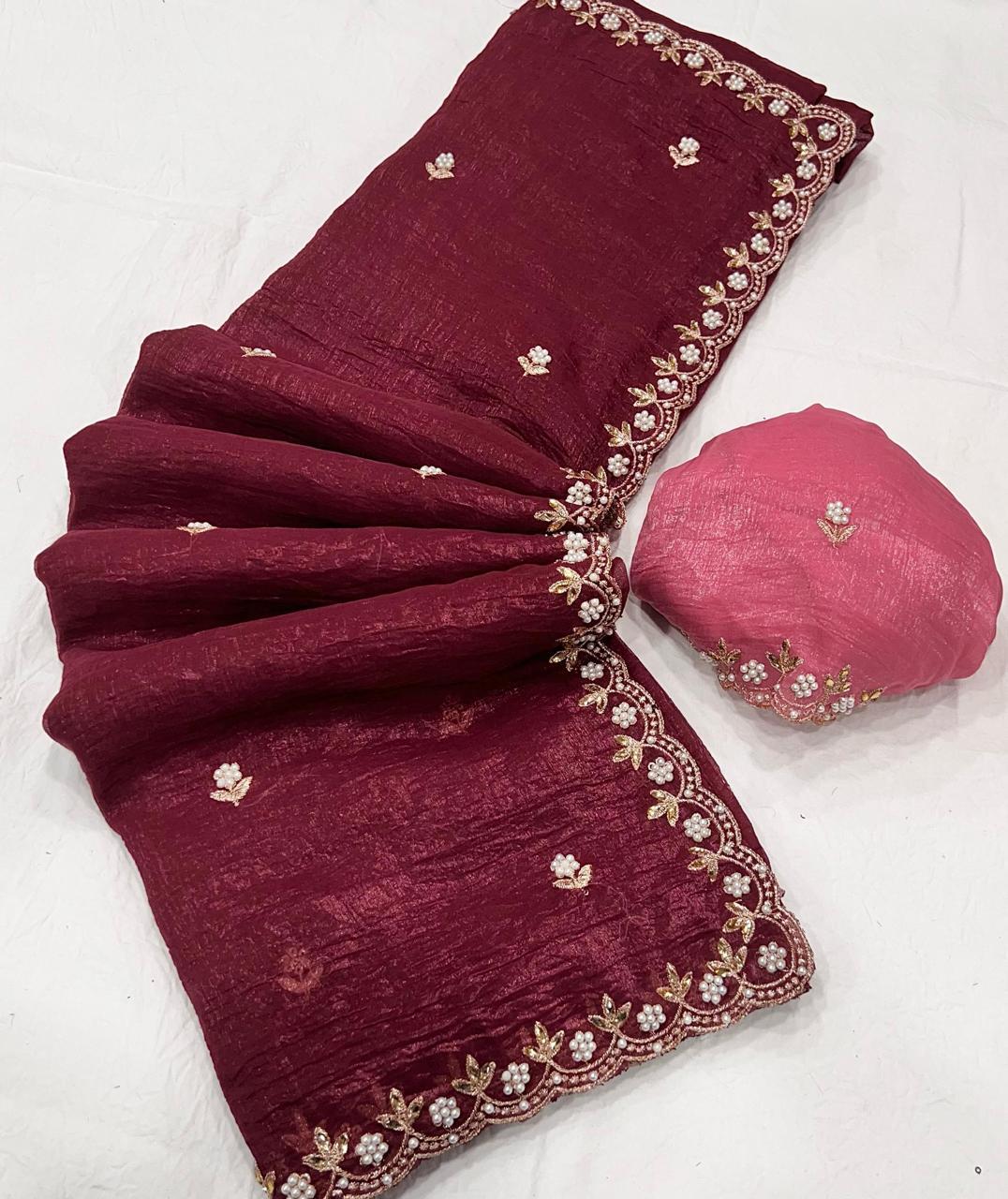 Luxurious Satin Chiffon Candy Crush Silk Saree