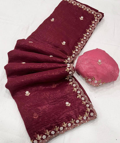 Luxurious Satin Chiffon Candy Crush Silk Saree