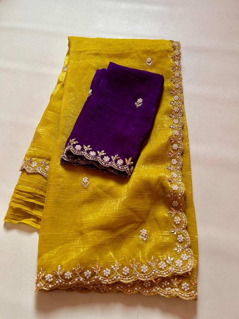 Luxurious Satin Chiffon Candy Crush Silk Saree