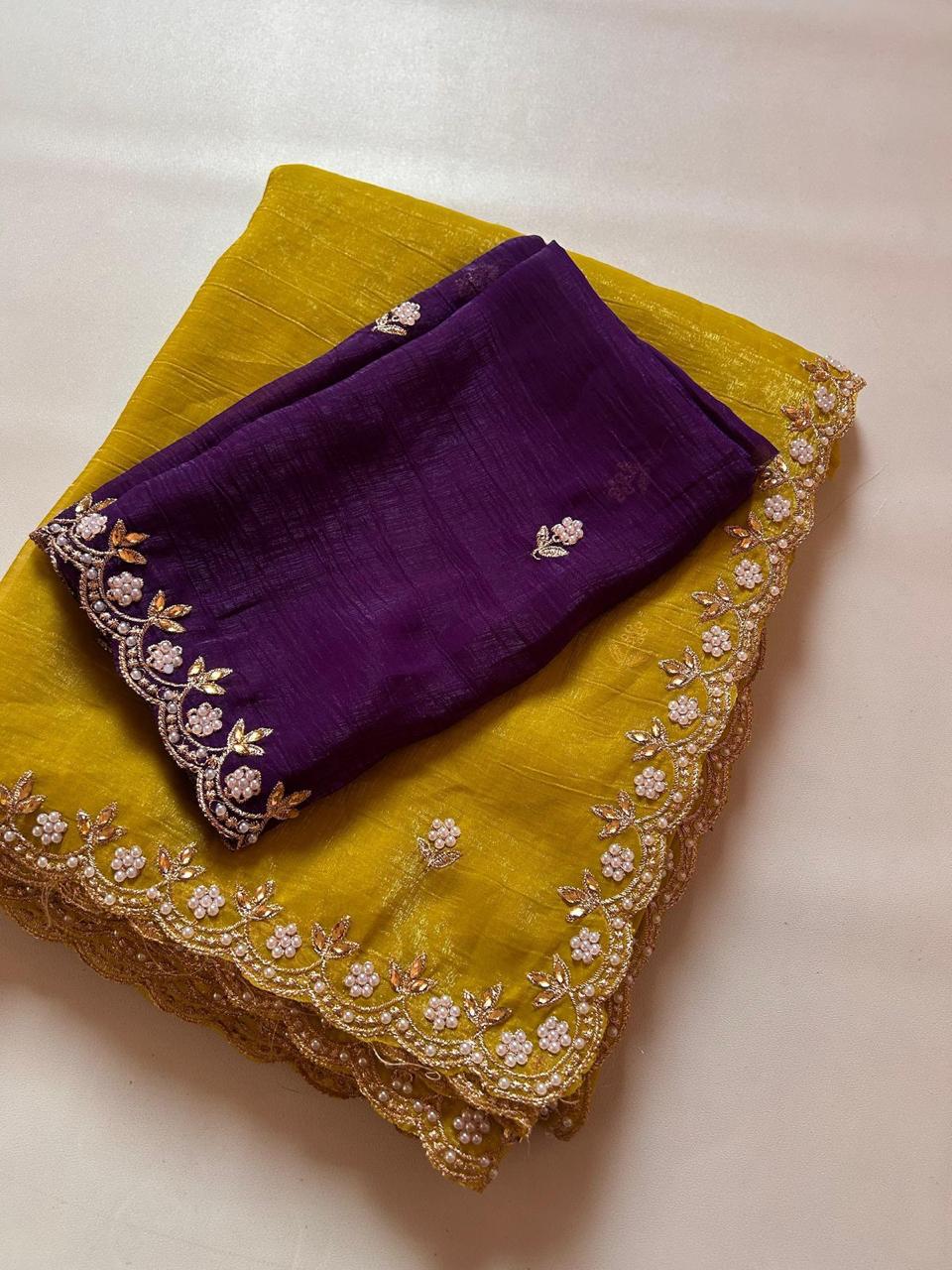 Luxurious Satin Chiffon Candy Crush Silk Saree