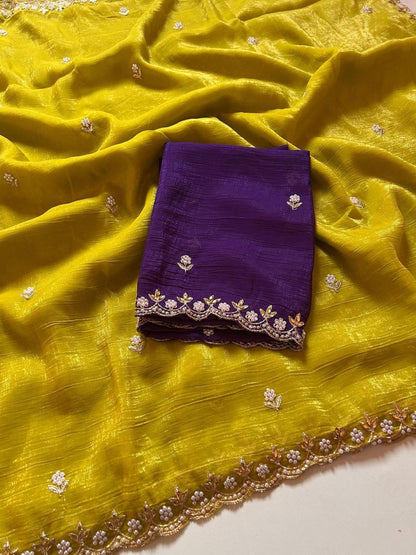 Luxurious Satin Chiffon Candy Crush Silk Saree