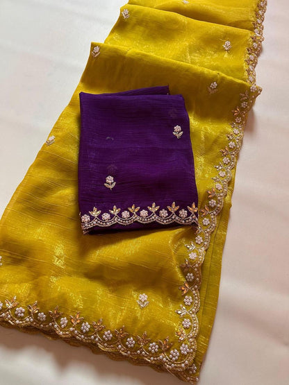 Luxurious Satin Chiffon Candy Crush Silk Saree