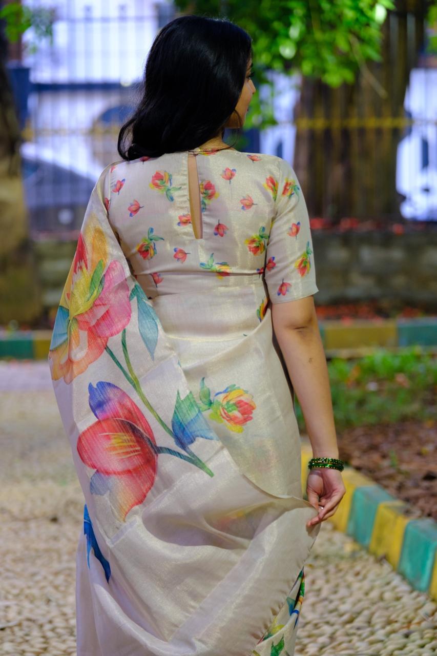 White Tissue Cotton Saree
