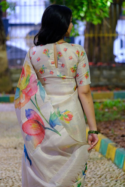 White Tissue Cotton Saree