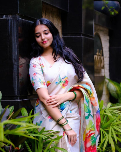 White Tissue Cotton Saree