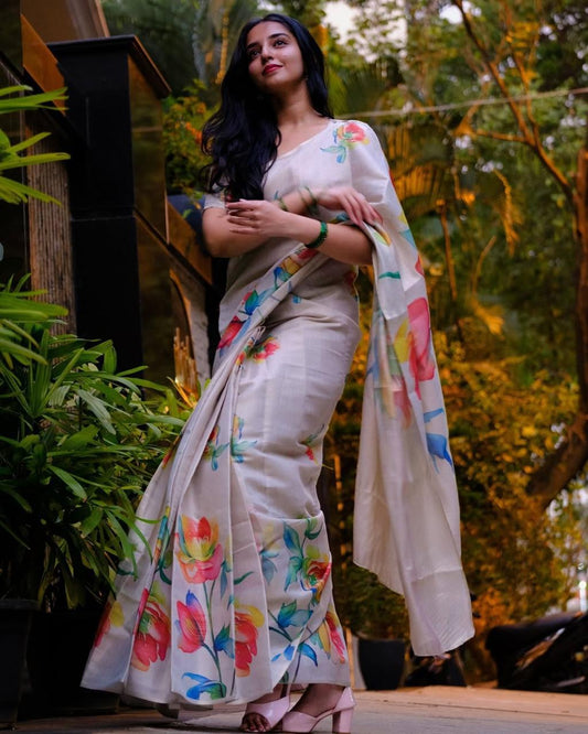 White Tissue Cotton Saree